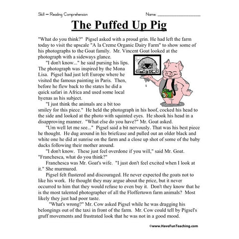 The Puffed Up Pig Worksheet