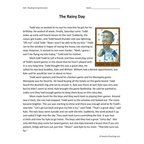 The Rainy Day Reading Comprehension Worksheet