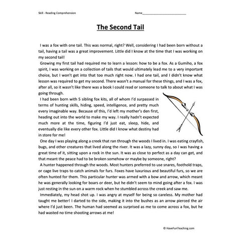 The Second Tail Reading Comprehension Worksheet
