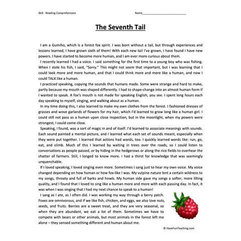 The Seventh Tail Reading Comprehension Worksheet