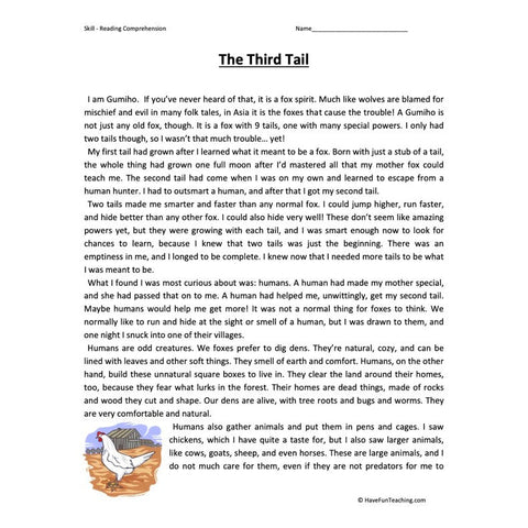 The Third Tail Reading Comprehension Worksheet