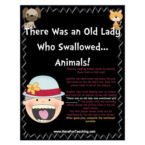 There Was AN Old Lady Animal Names Game