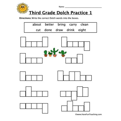 Third Dolch Worksheet 2