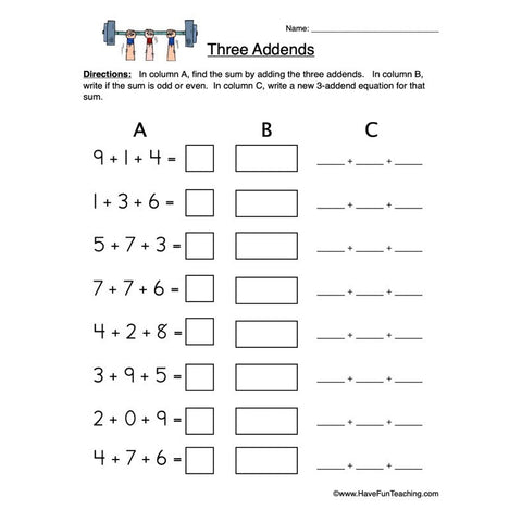 Three Addends Worksheet 2