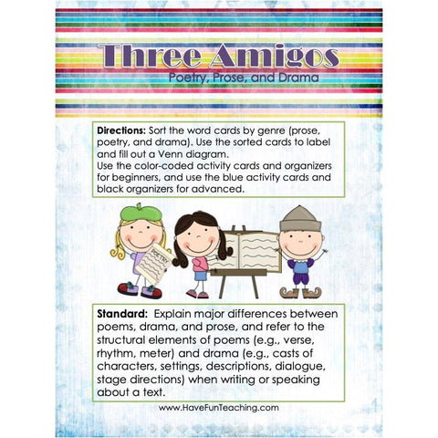 Three Amigos Poetry Drama Prose Game