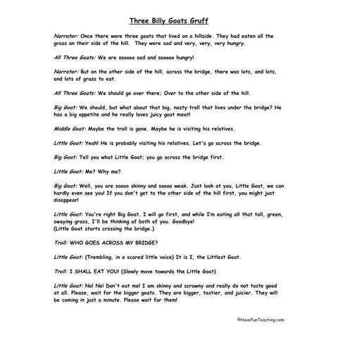 Three Billy Goats Gruff Worksheet