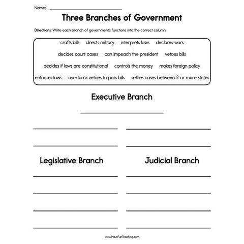 Three Branches Government Worksheet