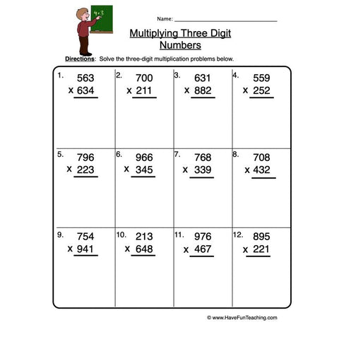 Three Digit Multiplication Worksheet 2