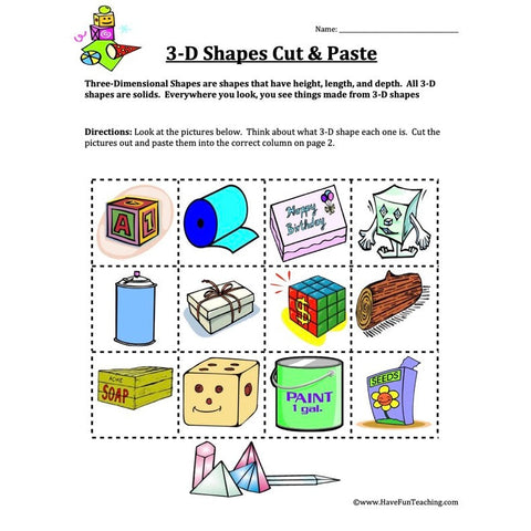 Three Dimension Sorting Worksheet