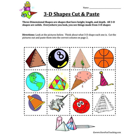 Three Dimension Sorting Worksheet 2