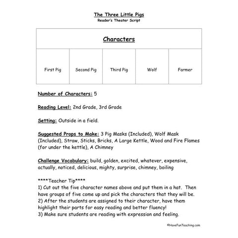 Three Little Pigs Worksheet