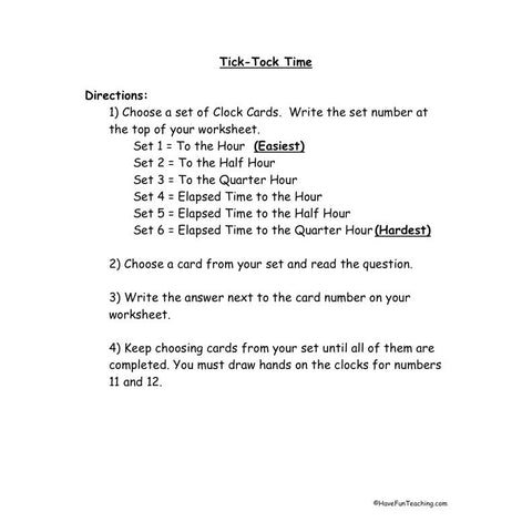 Tick Tock Time Clock Worksheet
