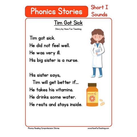 Tim Got Sick. Worksheet