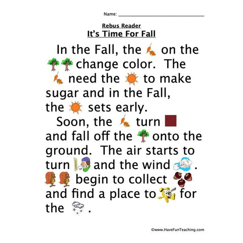 Time for Fall Rebus Worksheet