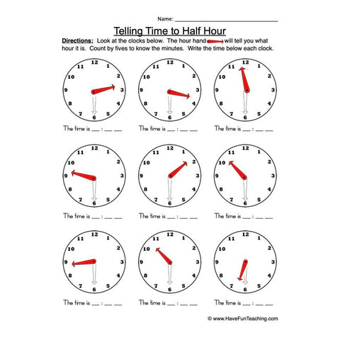 Time Half Worksheet
