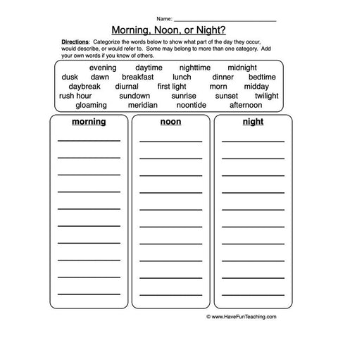 Time of Day Worksheet