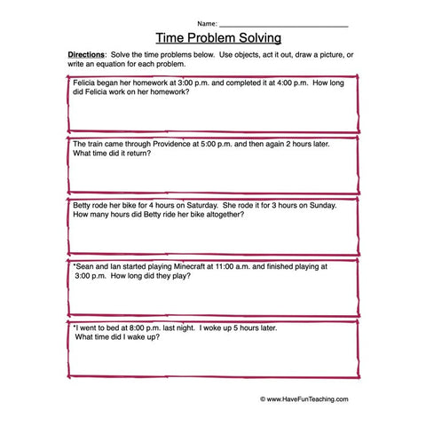 Time Problem Solving Worksheet