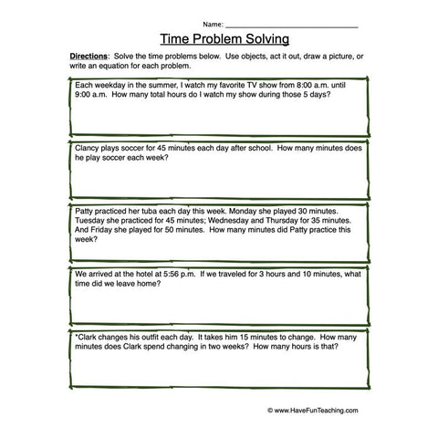 Time Problem Solving Worksheet 4