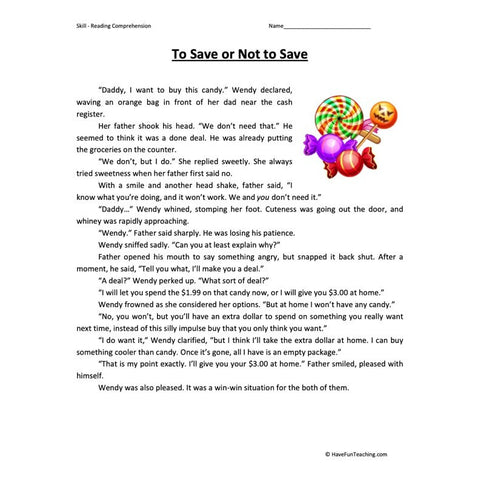 To Save or Not to Save Worksheet