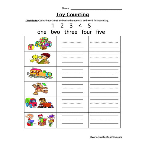 Toy Counting Worksheet 2