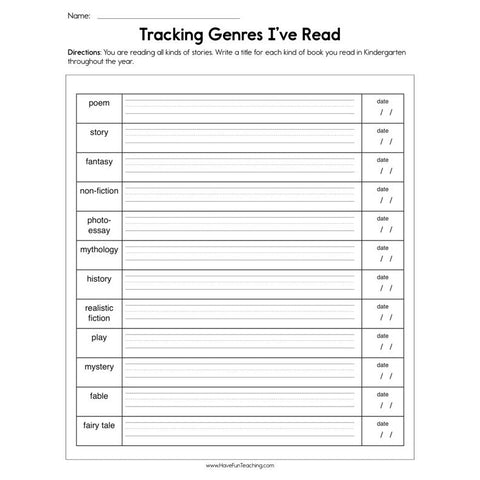 Tracking Book Genres I've Read Worksheet