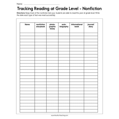 Tracking Reading at Level Nonfiction Worksheet