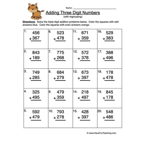 Triple Digit Addition Regroup Worksheet 2