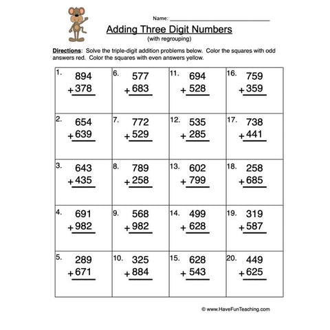 Triple Digit Addition Regroup Worksheet 4