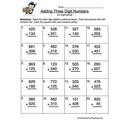Triple Digit Addition Worksheet 3