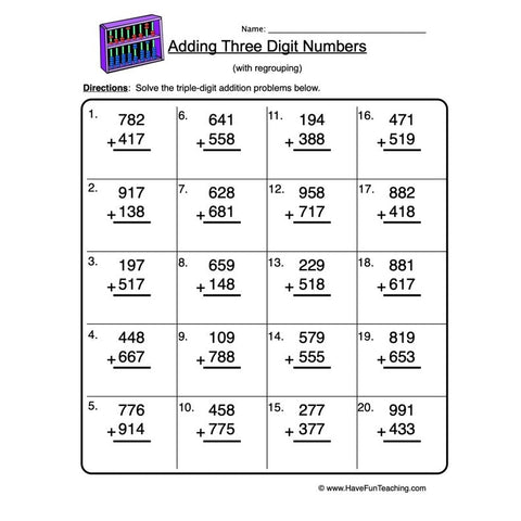 Triple Digit Addition Worksheet 4