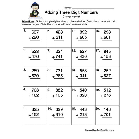 Triple Digit Addition Worksheet 5