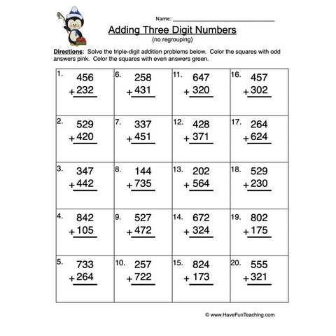Triple Digit Addition Worksheet 6