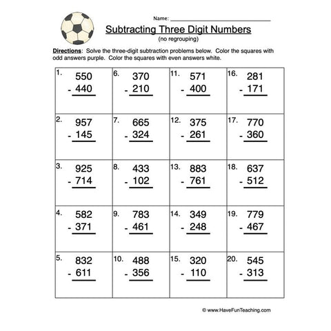 Triple Digit Subtraction Worksheet 2