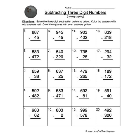Triple Digit Subtraction Worksheet 4