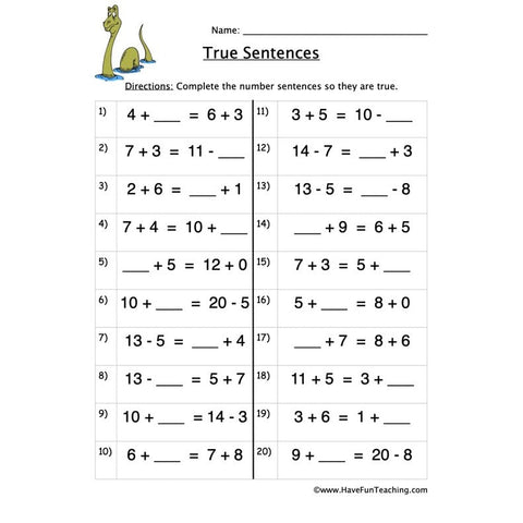 True Sentences Worksheet