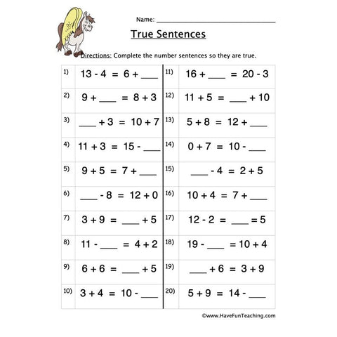 True Sentences Worksheet 2