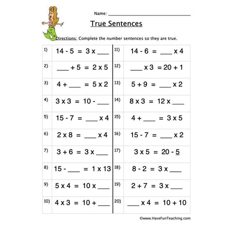 True Sentences Worksheet 3