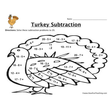 Turkey Subtraction Worksheet