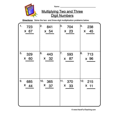 Two and Three Digit Multiplication Worksheet