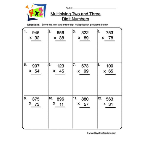 Two and Three Digit Multiplication Worksheet 2
