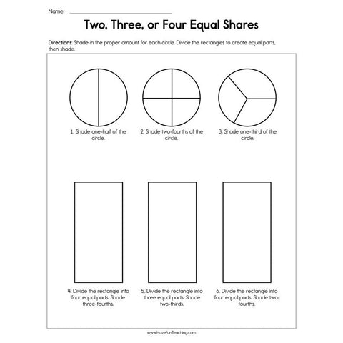 Two Three or Four Equal Shares Worksheet