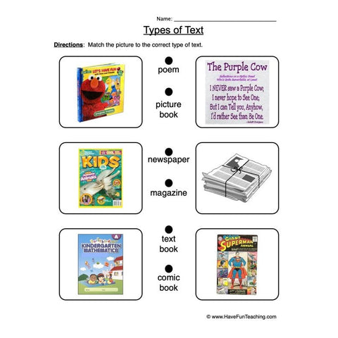 Types of Text Worksheet