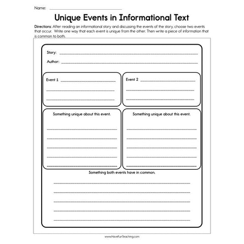 Unique Events in Informational Texts Worksheet