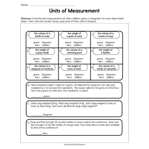 Units of Measurement Worksheet