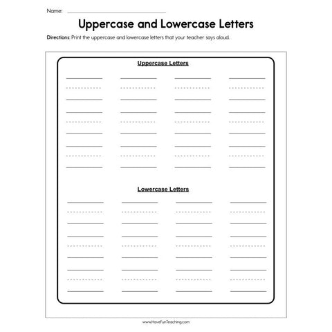 Uppercase and Lowercase Letters Worksheet