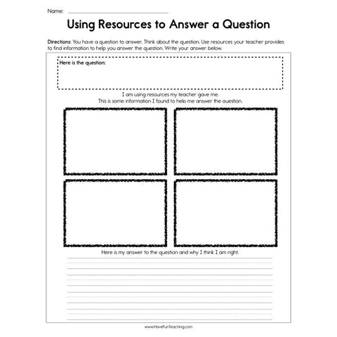 Use Resources to Answer a Question Worksheet