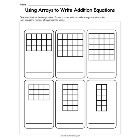 Sum Equals the Number of Squares in the Array. Worksheet