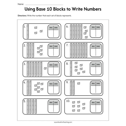 Using Base 10 Blocks to Write Numbers Worksheet