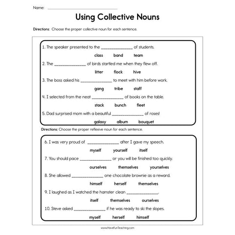 Using Collective Nouns Worksheet