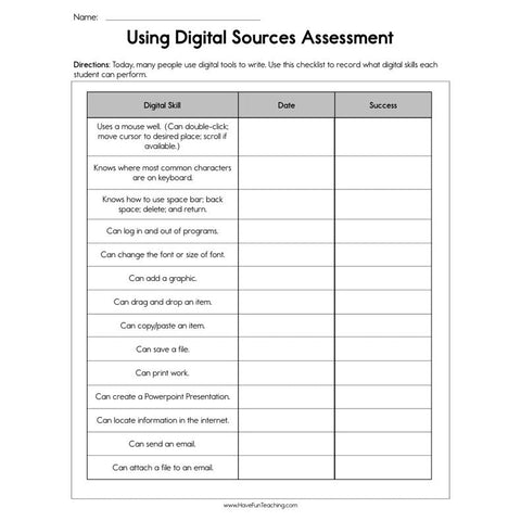Using Digital Sources Assessment Worksheet